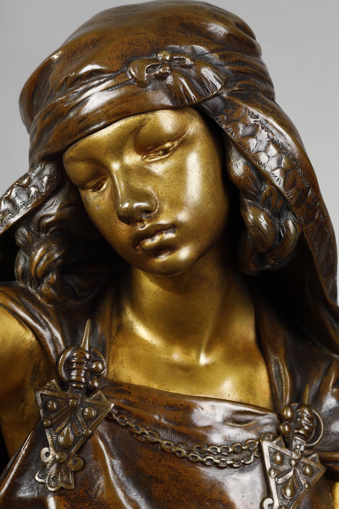 Young girl from Bou-Saada - Gold Figurative Sculpture by Louis-Ernest Barrias