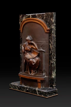 Louis Ernest Barrias (1841-1905) Bassorilievo in bronzo "La lettrice"