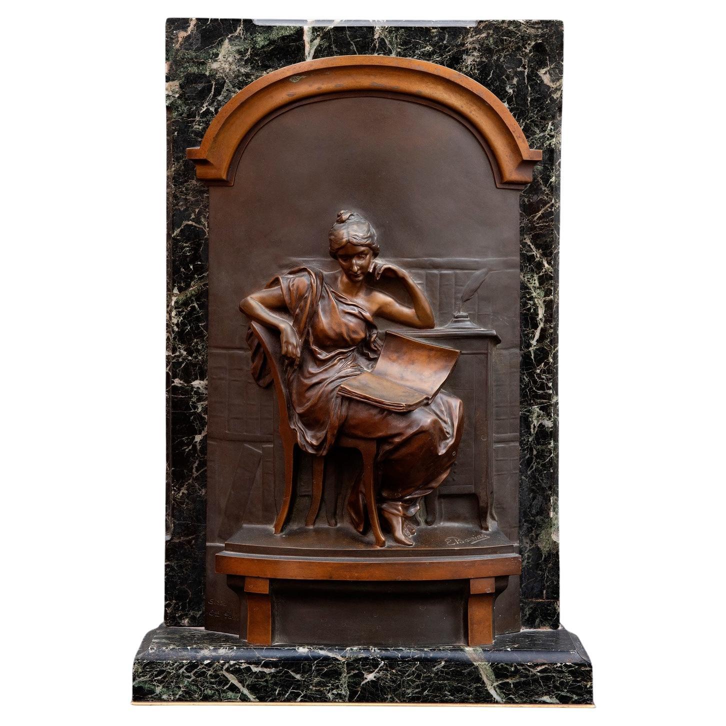 Bas-relief « Le lecteur » en bronze de Louis-Ernest Barrias (1841-1905)