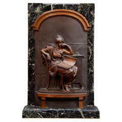 Louis-Ernest Barrias (1841-1905) Bronze Basrelief „Der Schriftsteller“ aus Bronze