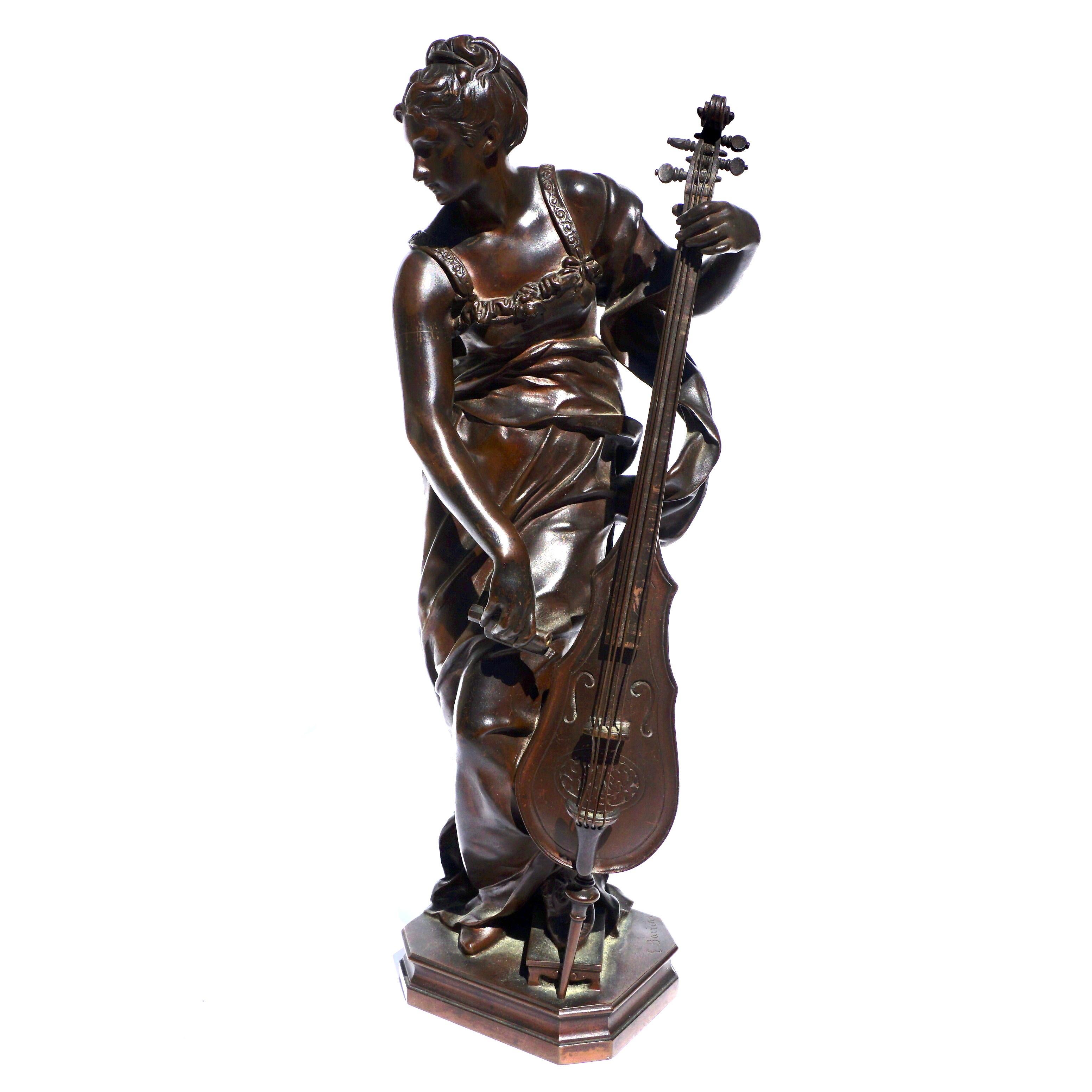 Beaux Arts Louis Ernest Barrias Bronze of a Woman Playing the Cello