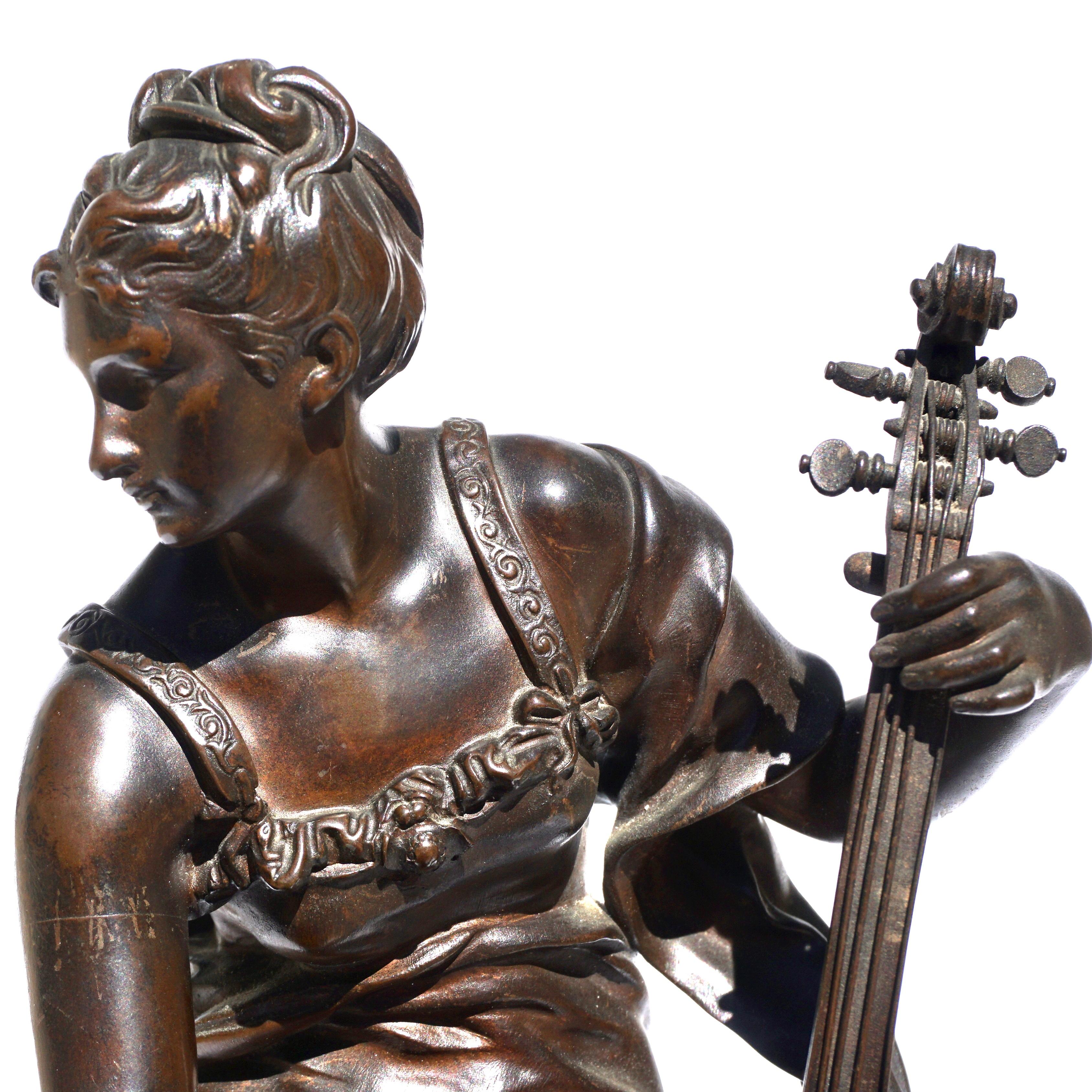 Louis Ernest Barrias Bronze of a Woman Playing the Cello 2