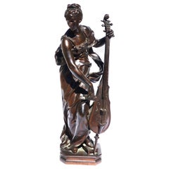 Louis Ernest Barrias Bronze d'une femme jouant du violoncelle