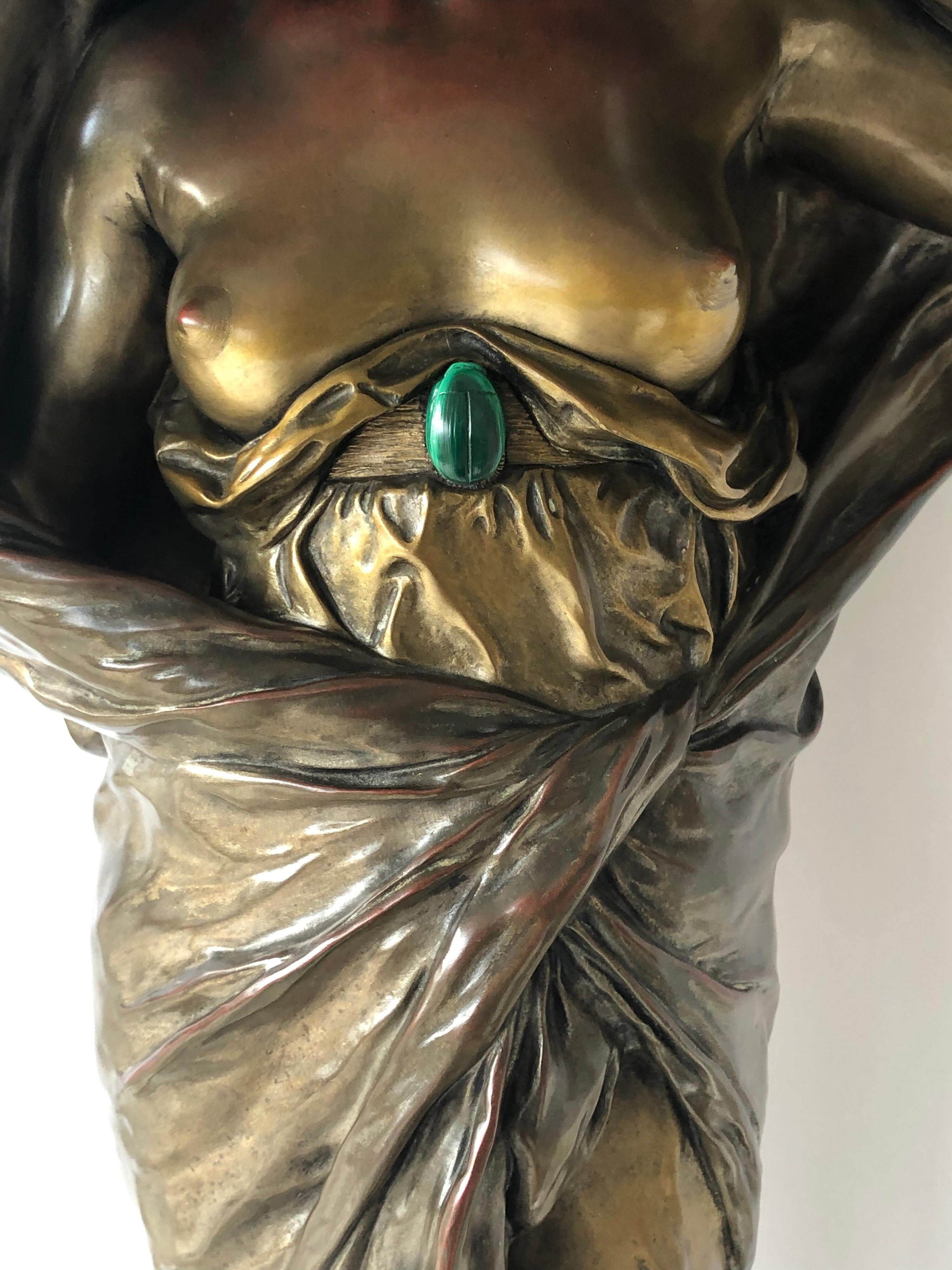 Louis-Ernest Barrias Nature Unveling Herself Before Science Bronze and Malachite In Good Condition In Miami, FL