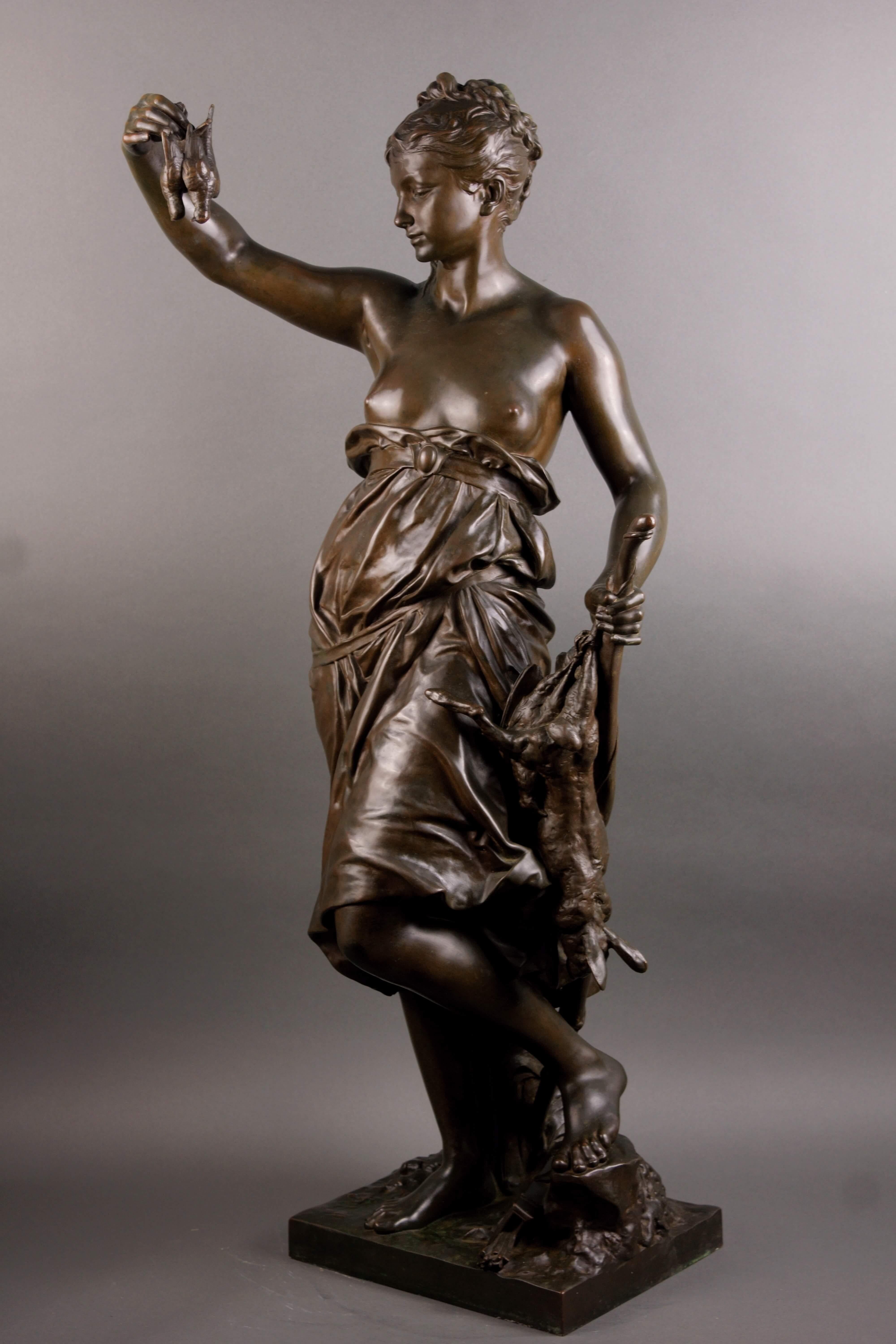 La Caza Gran Escultura de Bronce Ferdinand Barbedienne Fondeur Napoleón III - Sculpture Escuela francesa de Louis Ernest Barrias