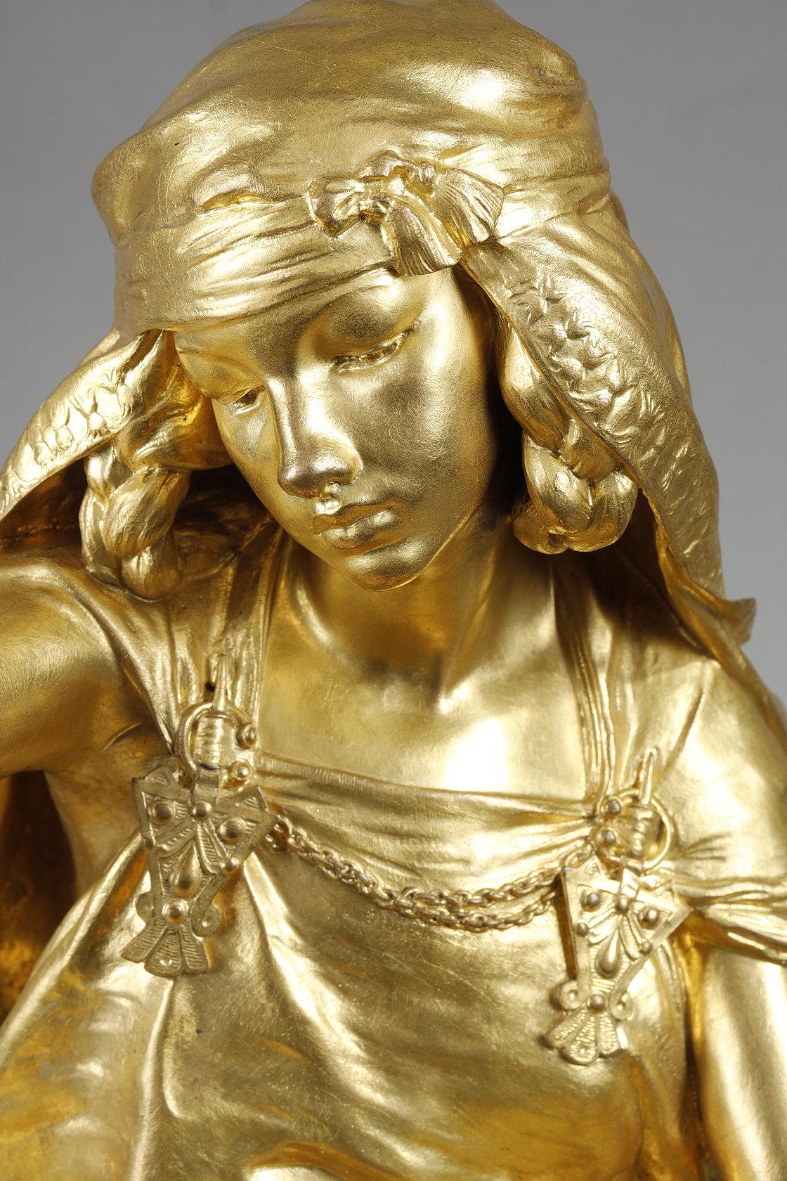 Junges Mädchen aus Bou-Saada, Bronzeskulptur einer Frau (Sonstige Kunststile), Sculpture, von Louis Ernest Barrias