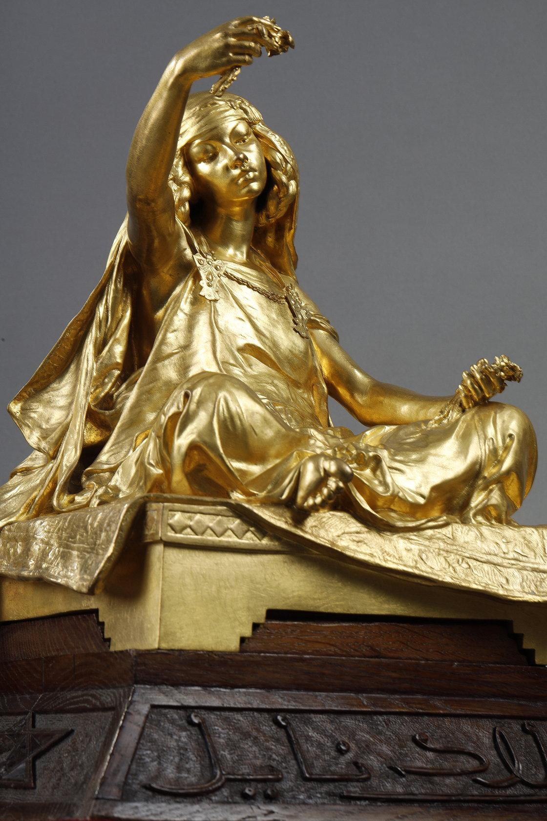 Young girl from Bou-Saada, bronze female sculpture - Gold Figurative Sculpture by Louis Ernest Barrias