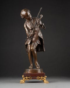 Louis Ernest Barrias : Giovane Mozart che suona il violino - Bronzo patinato - XIX C.C.