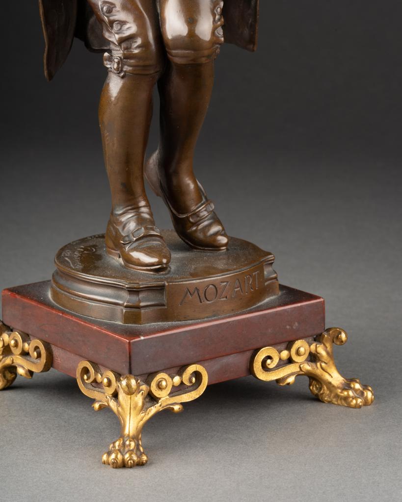Louis Ernest Barrias : Joven Mozart tocando el violín - Bronce patinado - S. XIX Francés en venta