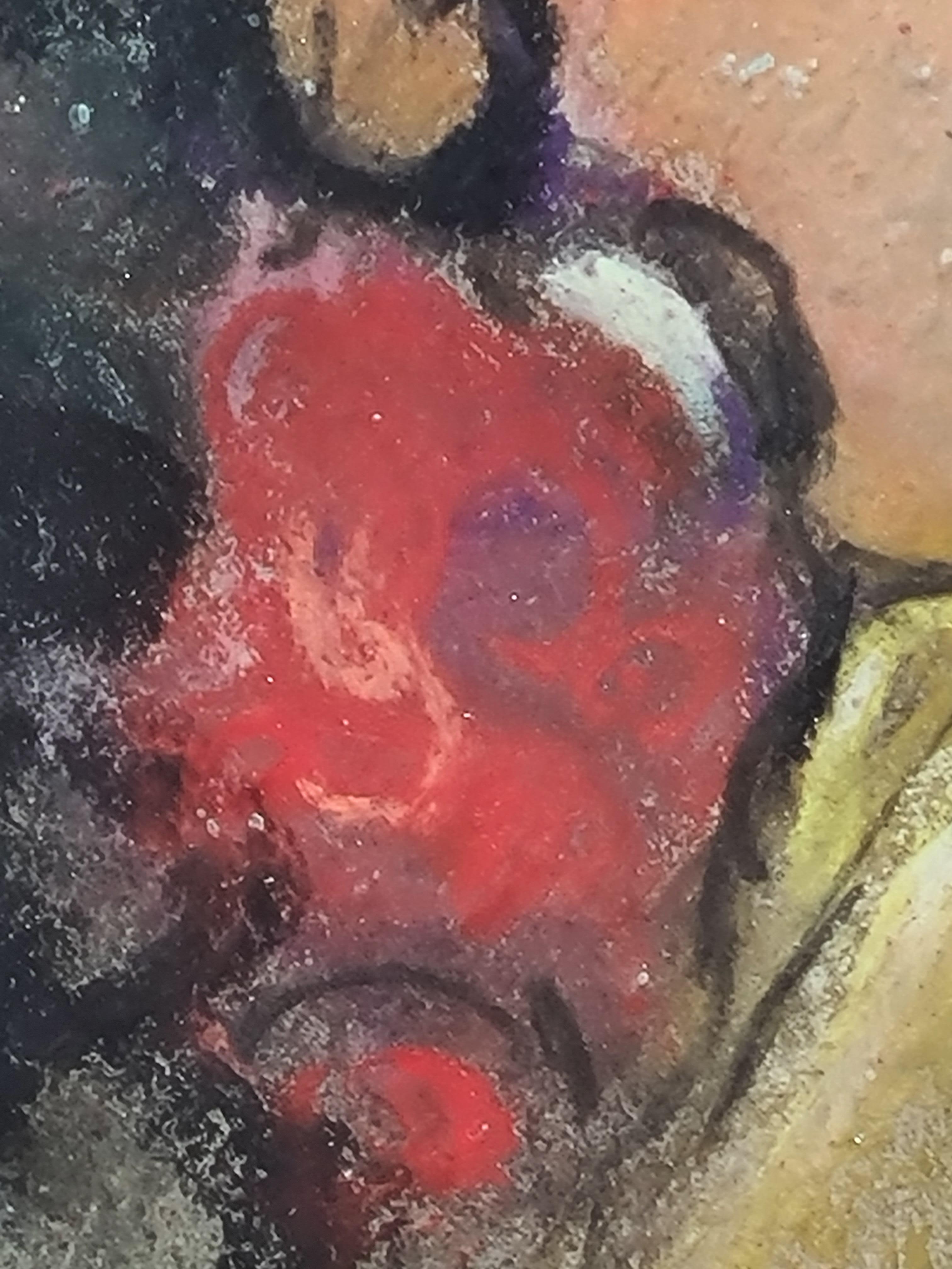 Portrait romantique au pastel d'une beauté espagnole, Conchita de Cadiz - Marron Figurative Art par Louis Ernest Fortuné Andrieux, dit Fortuney