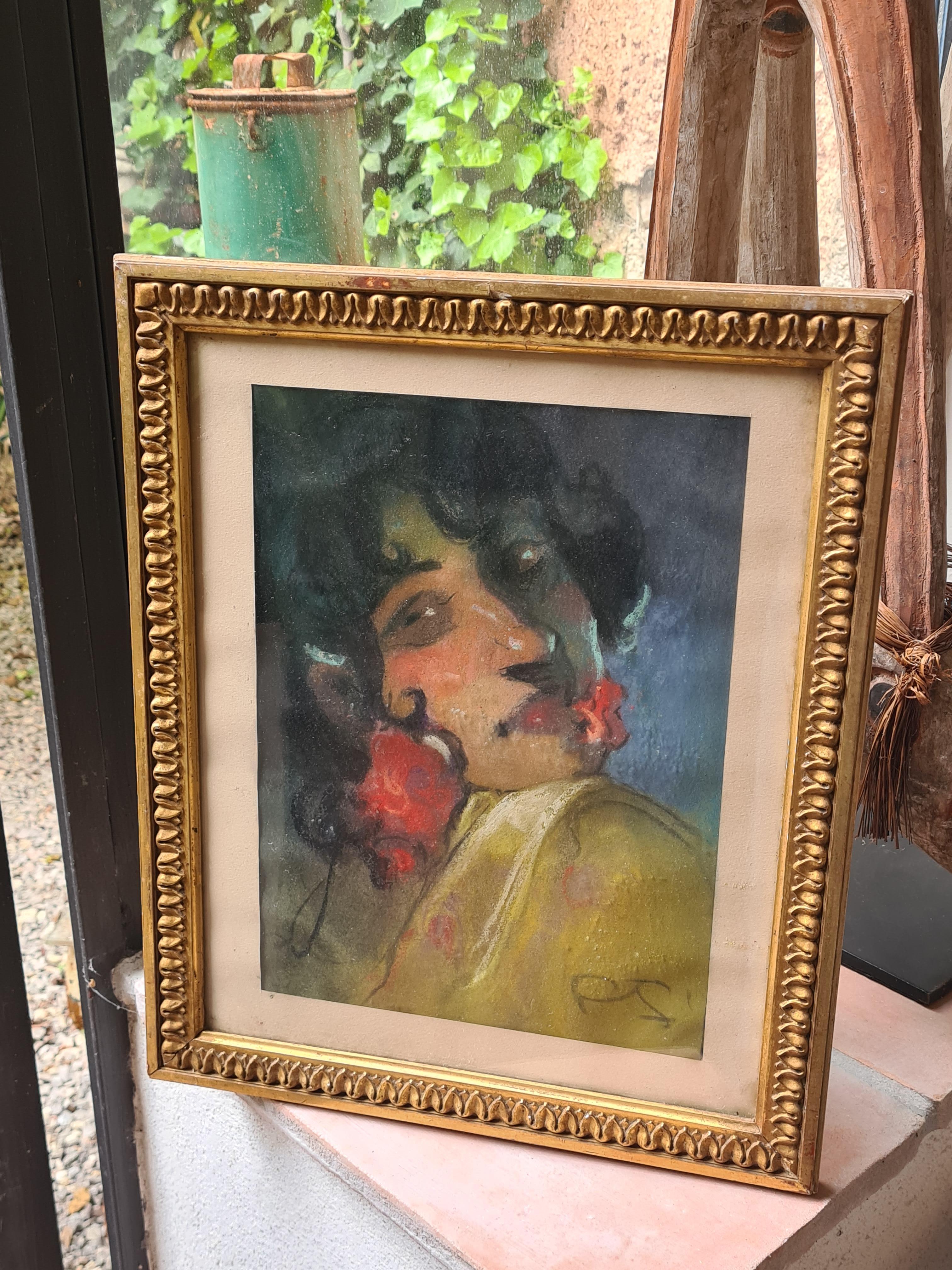 Portrait romantique au pastel d'une beauté espagnole, Conchita de Cadiz en vente 3