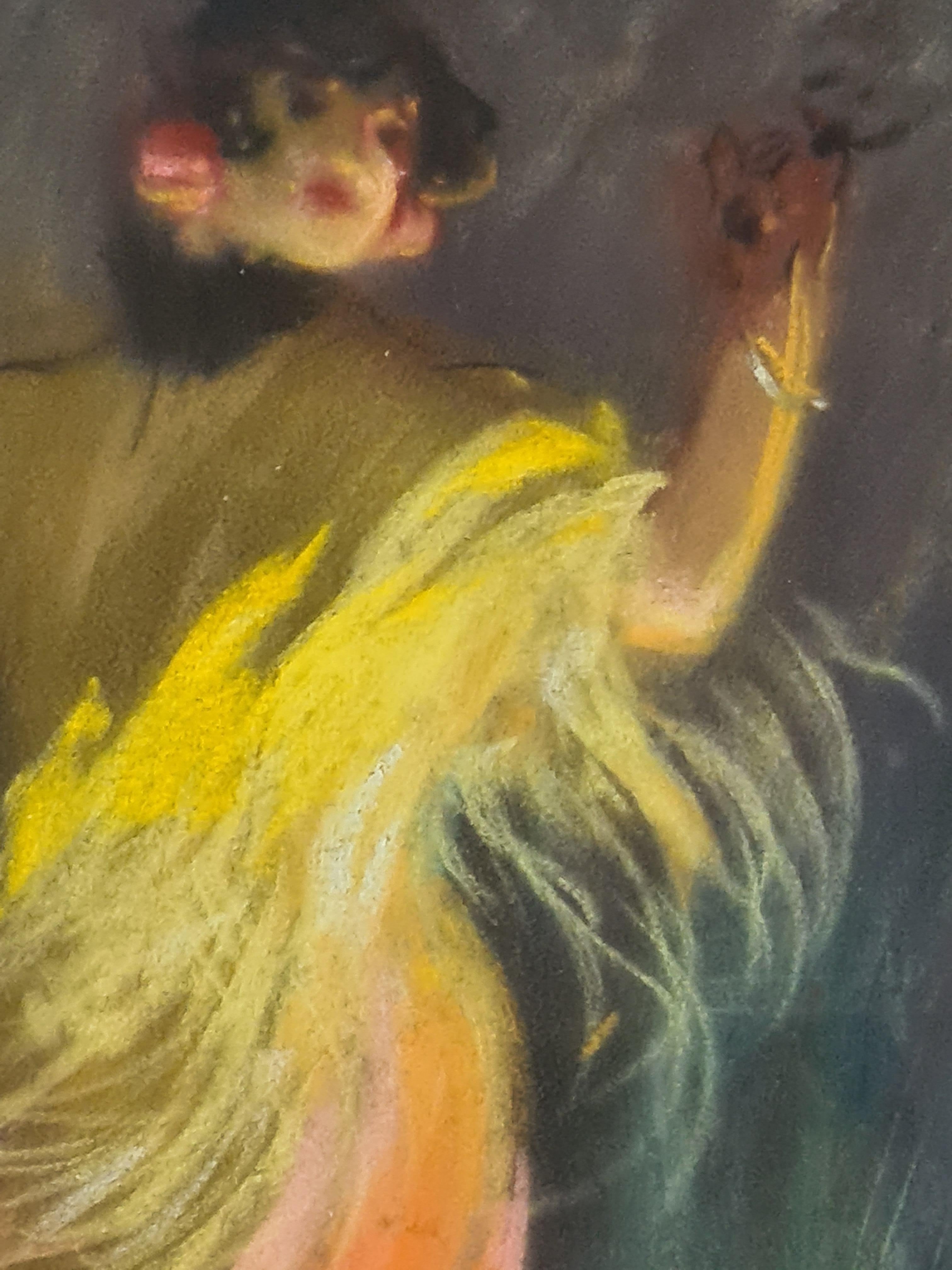 Flamenco Dancer, Belle Epoque Romantic Pastel Portrait, Conchita de Cadiz For Sale 1