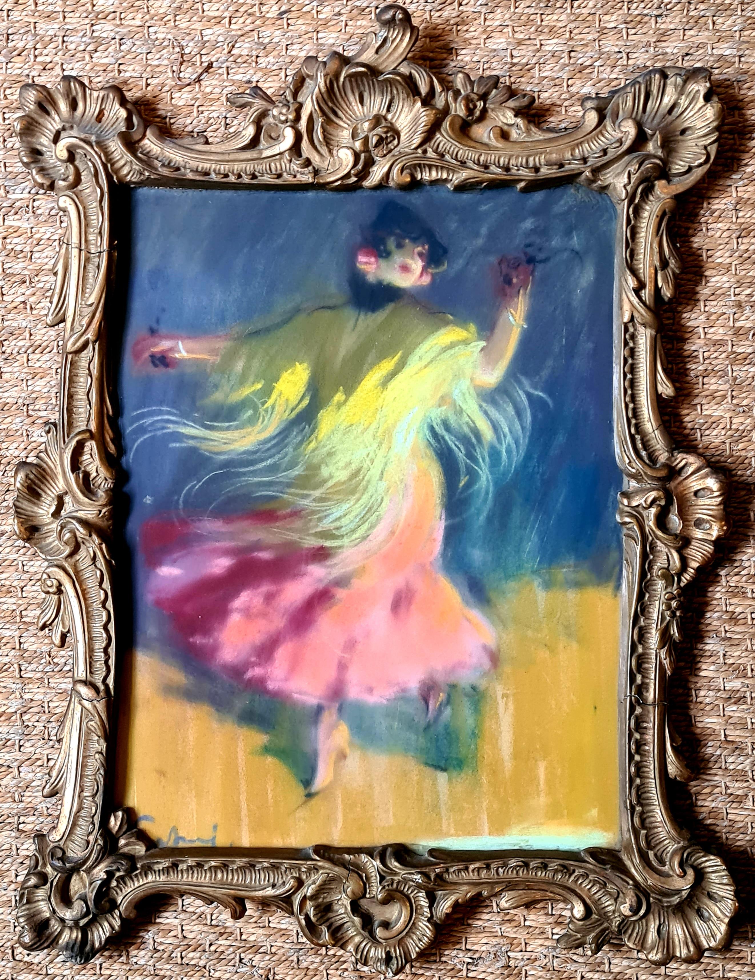 Louis Ernest Fortuné Andrieux, dit Fortuney Figurative Art - Flamenco Dancer, Belle Epoque Romantic Pastel Portrait, Conchita de Cadiz