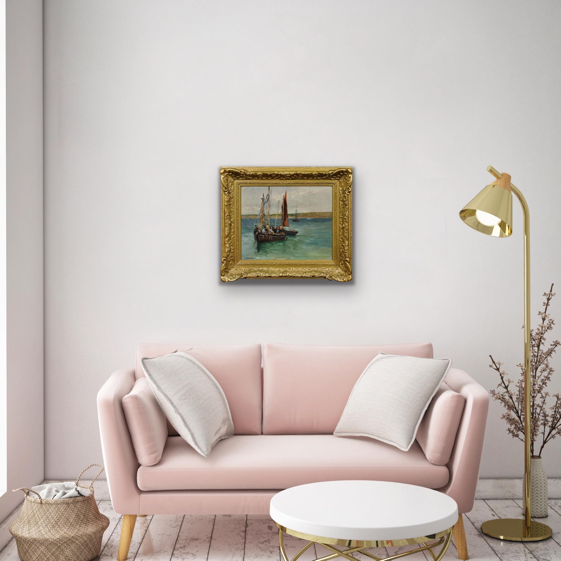 Ein Fischer Begräbnis auf See Gerahmte 1880er klagende Marine Ölgemälde im Angebot 5