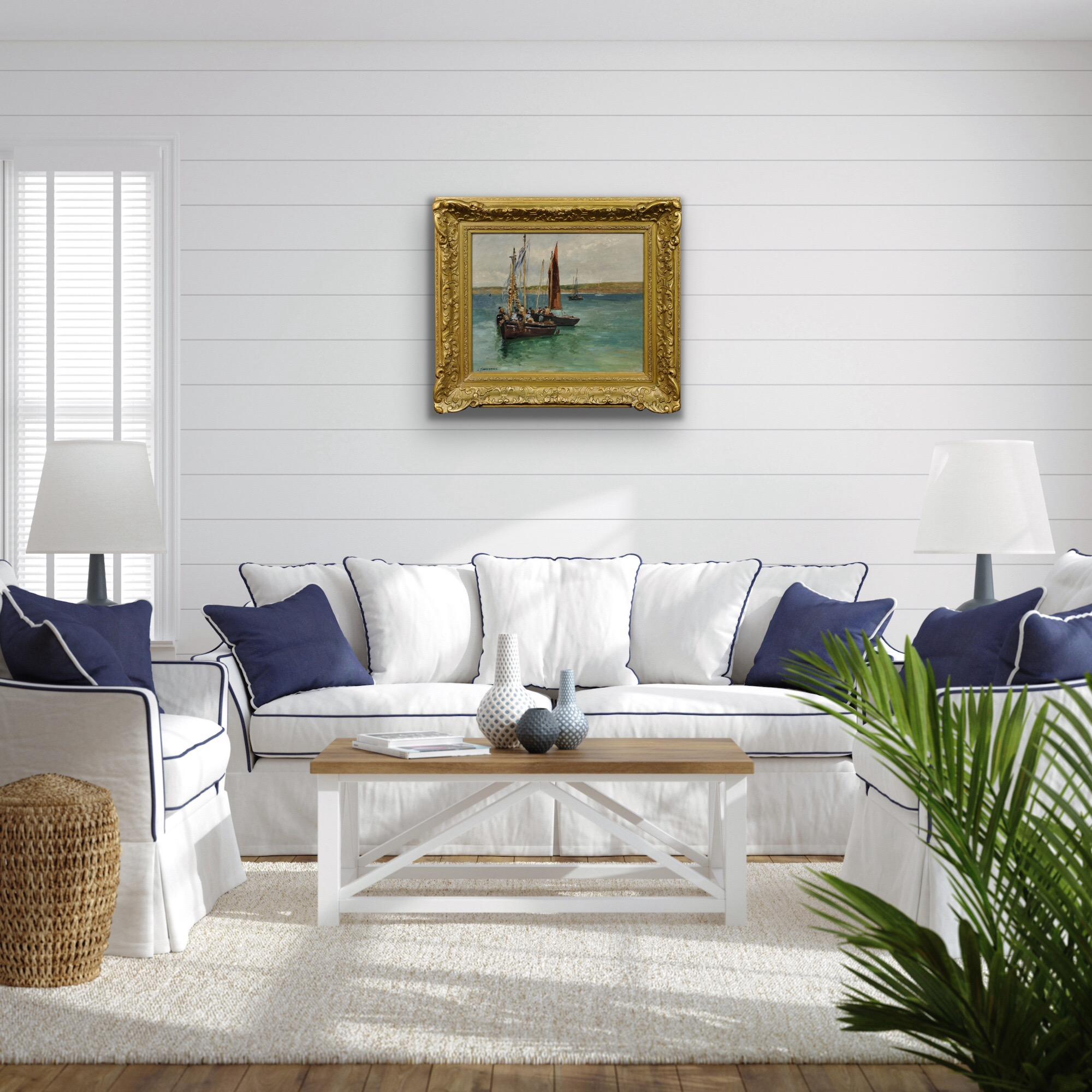 Ein Fischer Begräbnis auf See Gerahmte 1880er klagende Marine Ölgemälde im Angebot 8