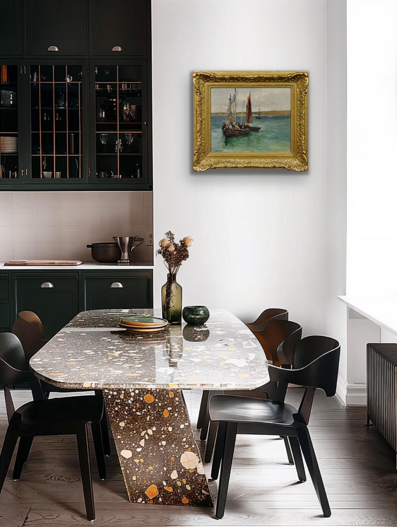 Ein Fischer Begräbnis auf See Gerahmte 1880er klagende Marine Ölgemälde im Angebot 9