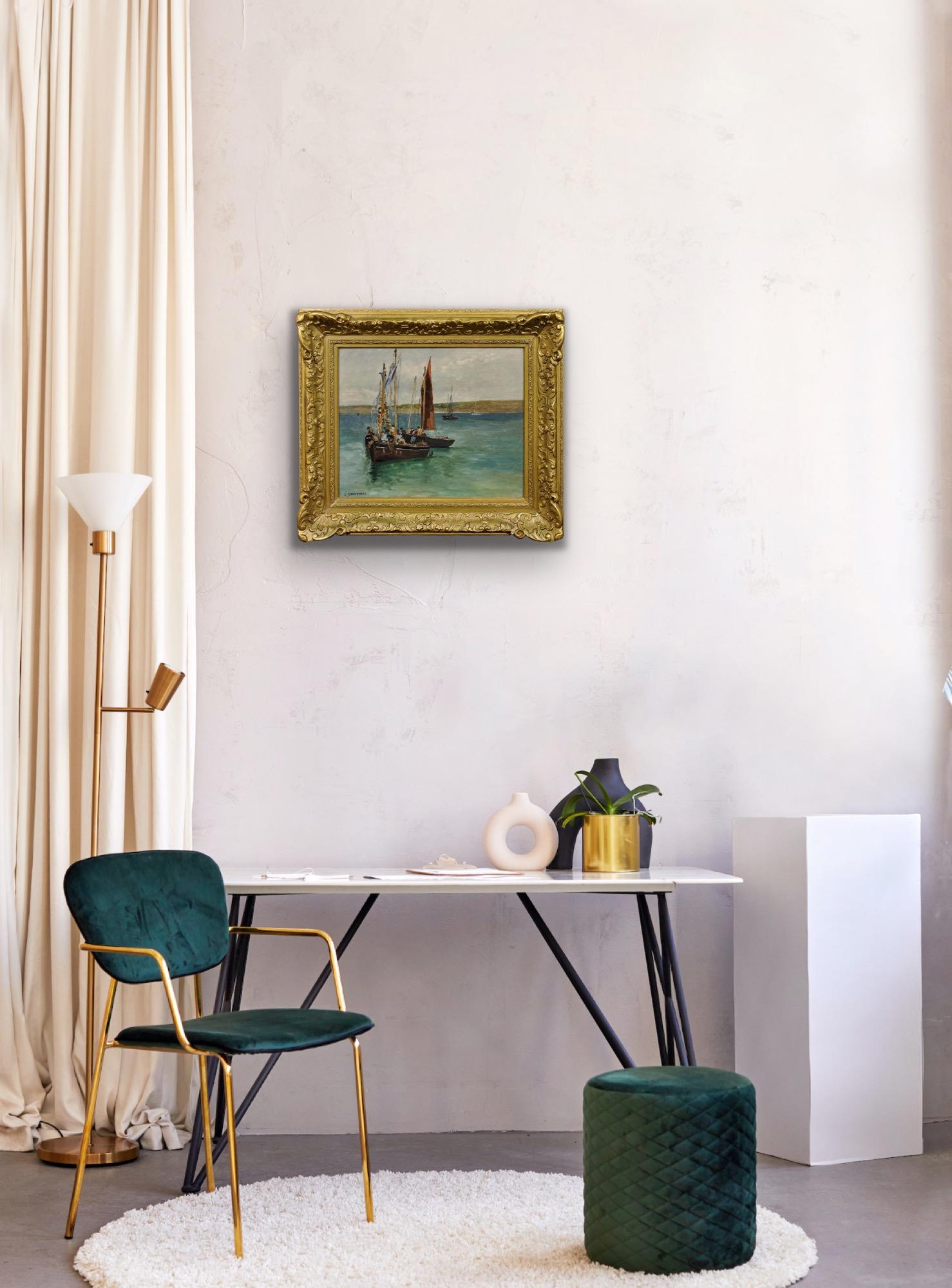 Ein Fischer Begräbnis auf See Gerahmte 1880er klagende Marine Ölgemälde im Angebot 10