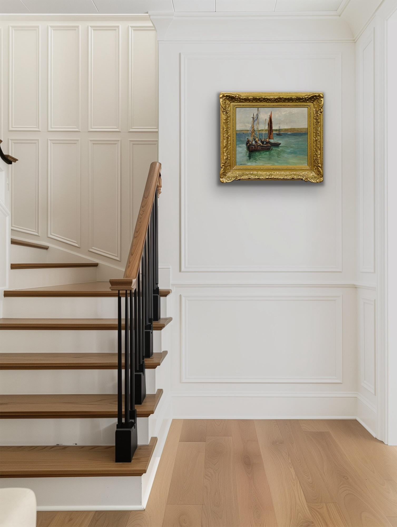 Ein Fischer Begräbnis auf See Gerahmte 1880er klagende Marine Ölgemälde im Angebot 11