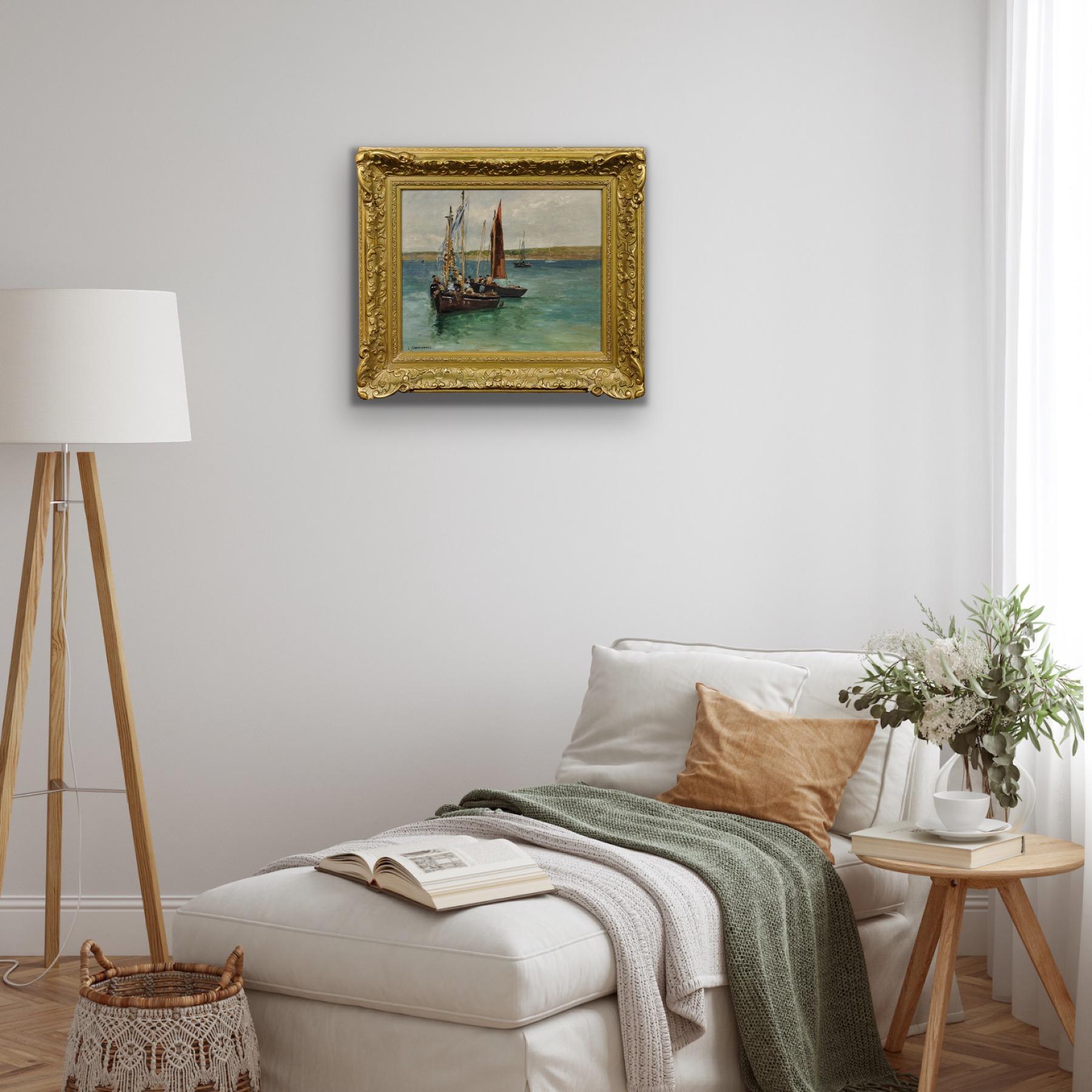 Ein Fischer Begräbnis auf See Gerahmte 1880er klagende Marine Ölgemälde im Angebot 12