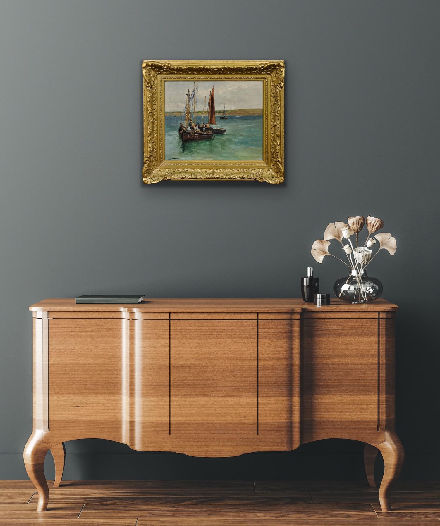 Ein Fischer Begräbnis auf See Gerahmte 1880er klagende Marine Ölgemälde im Angebot 13