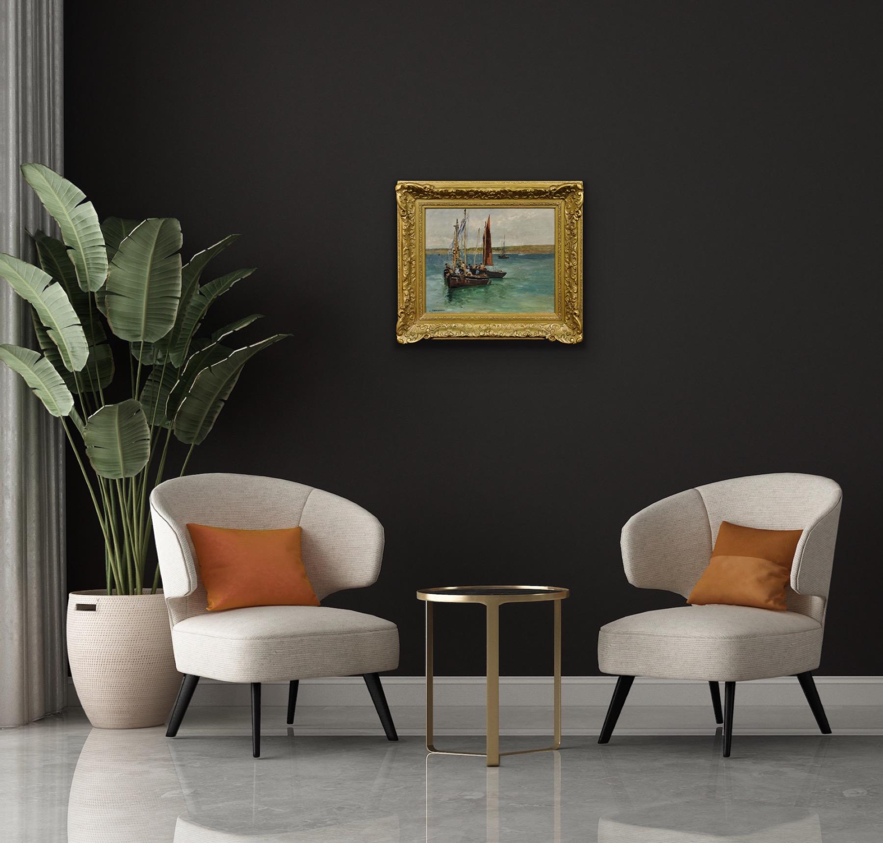 Ein Fischer Begräbnis auf See Gerahmte 1880er klagende Marine Ölgemälde im Angebot 14