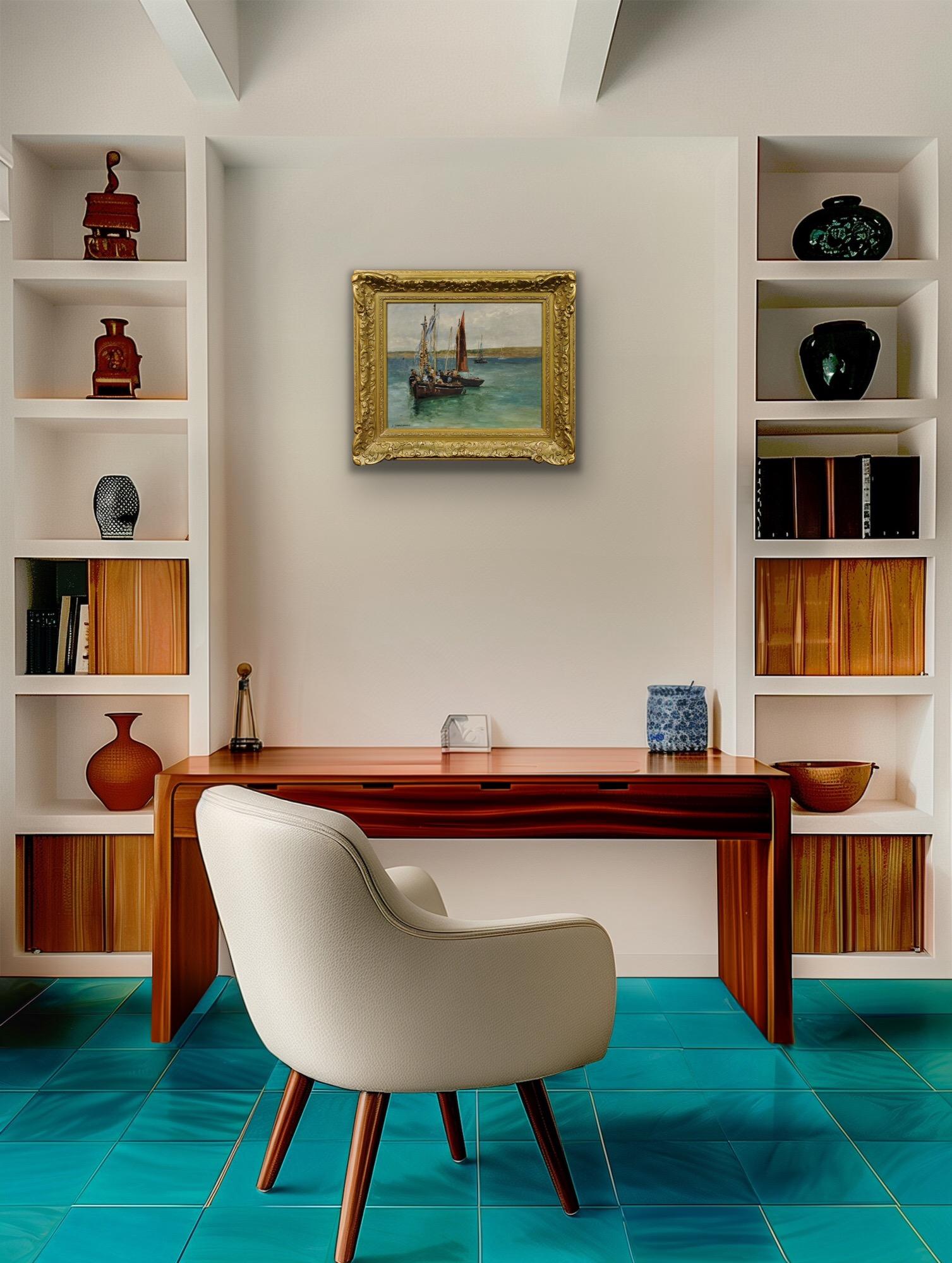 Ein Fischer Begräbnis auf See Gerahmte 1880er klagende Marine Ölgemälde im Angebot 1