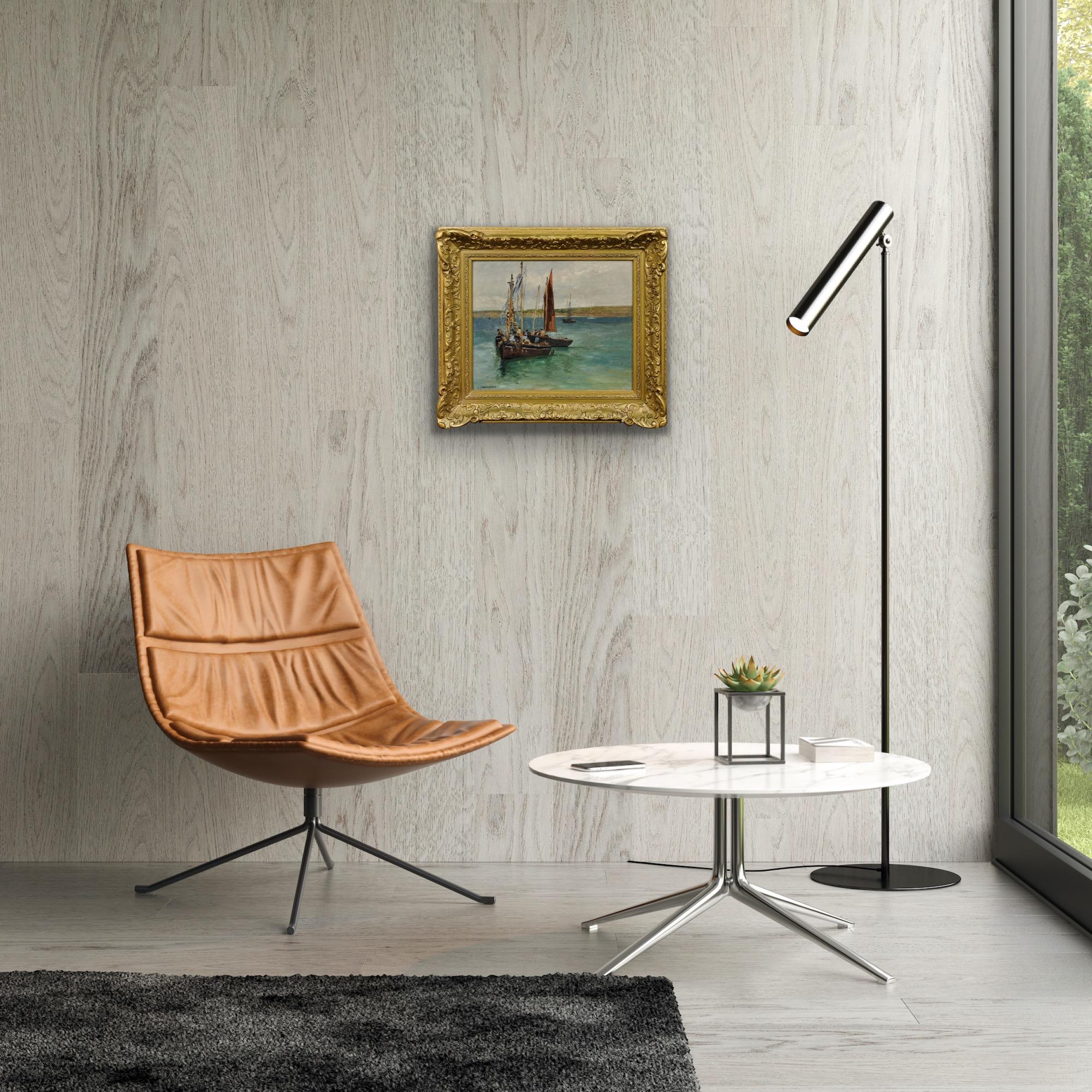 Ein Fischer Begräbnis auf See Gerahmte 1880er klagende Marine Ölgemälde im Angebot 2