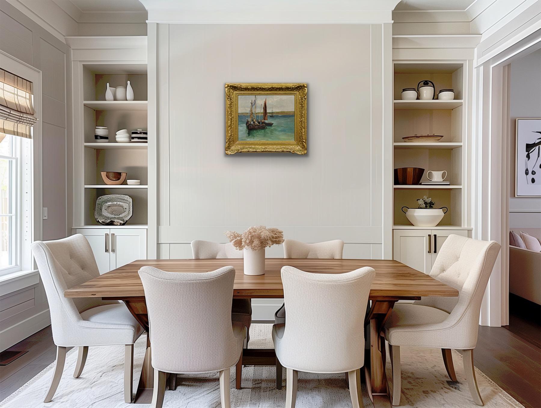 Ein Fischer Begräbnis auf See Gerahmte 1880er klagende Marine Ölgemälde im Angebot 3