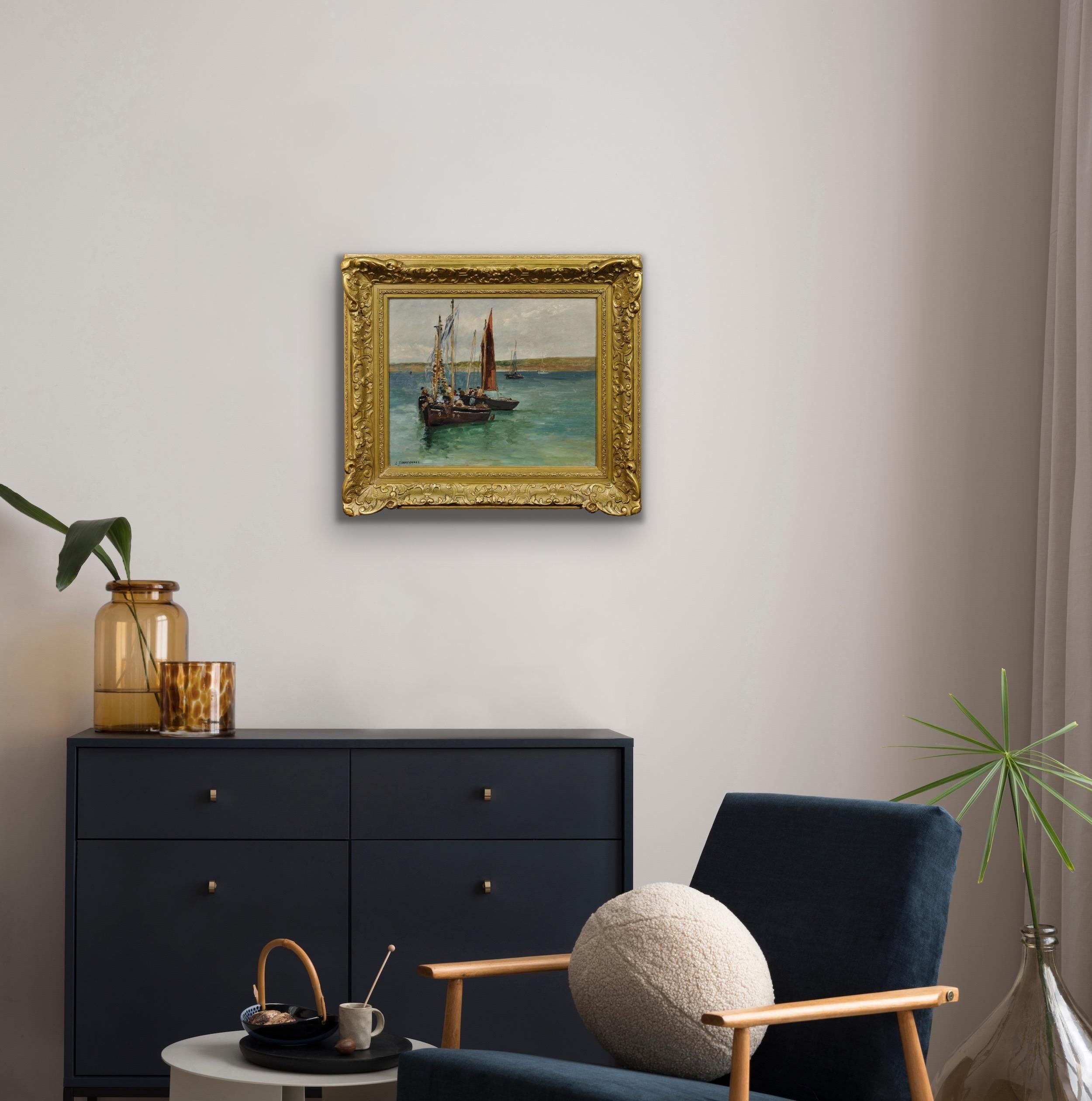 Ein Fischer Begräbnis auf See Gerahmte 1880er klagende Marine Ölgemälde im Angebot 4