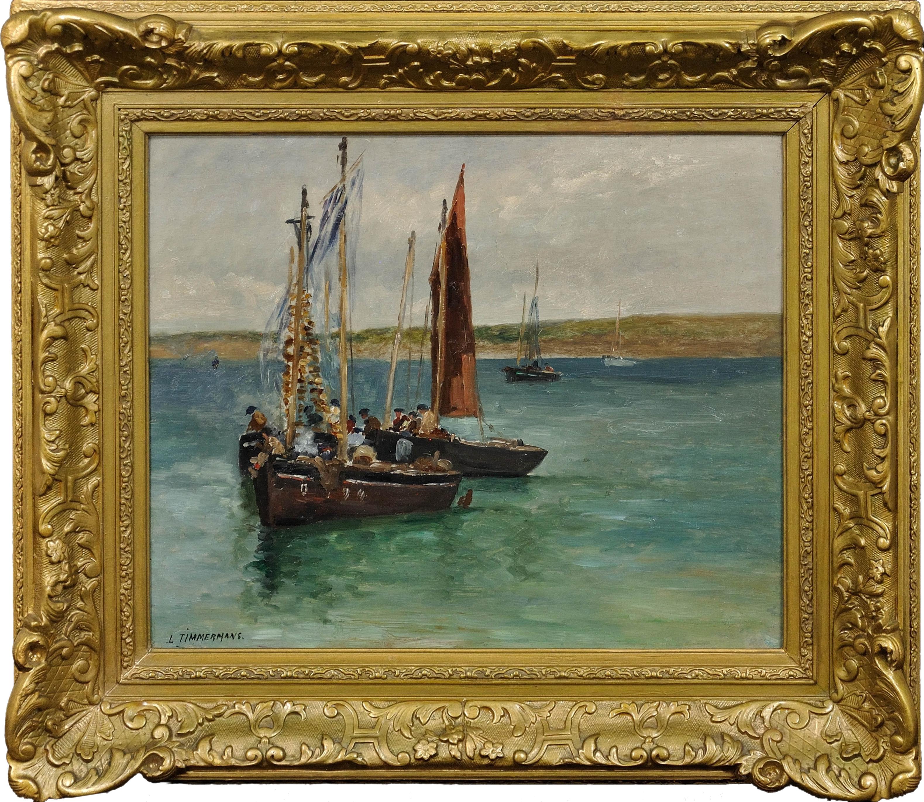 Ein Fischer Begräbnis auf See Gerahmte 1880er klagende Marine Ölgemälde