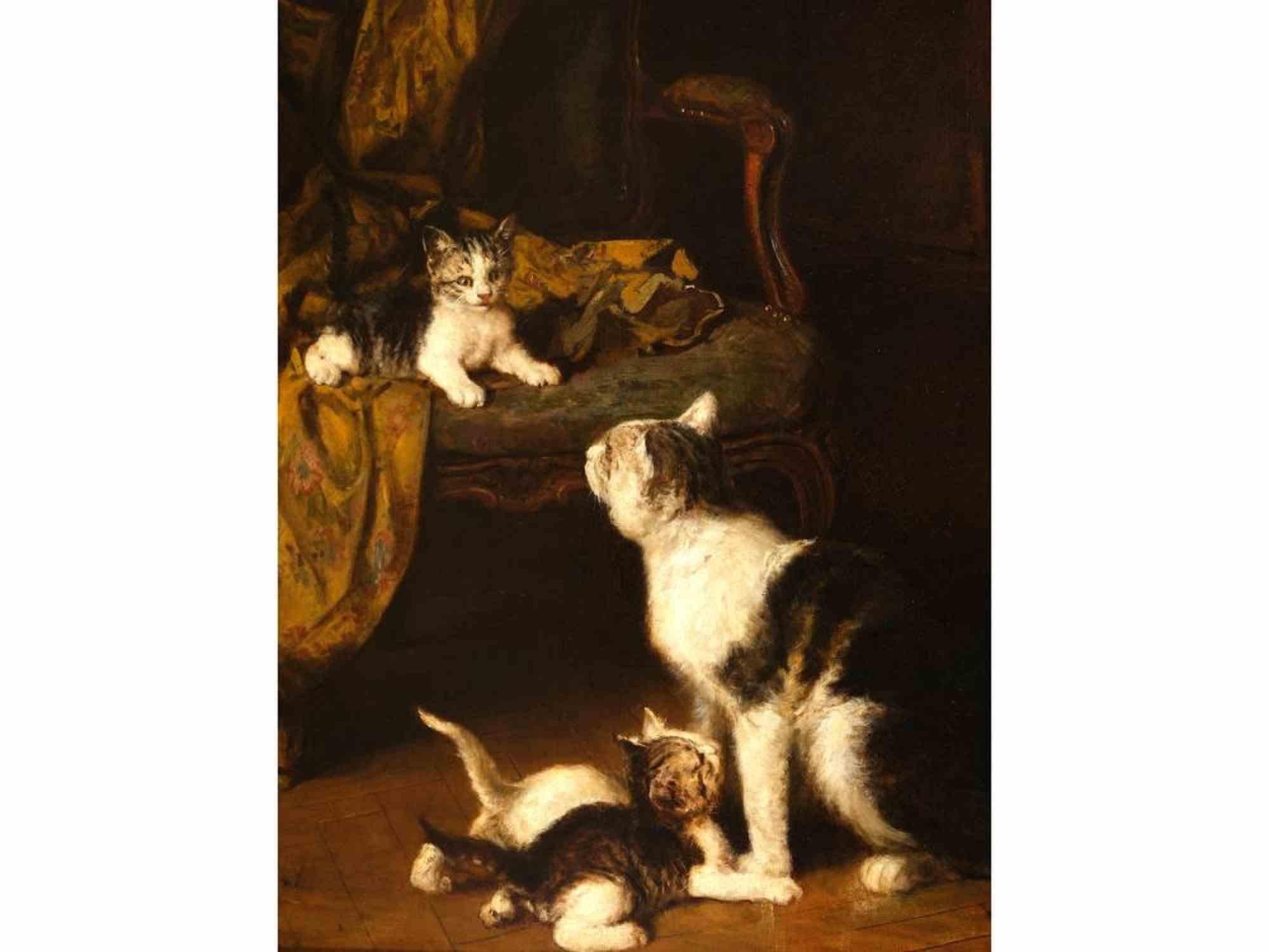 Cats - Painting by Louis Eugène Lambert - Late 19th Century