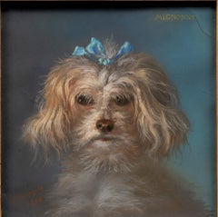 Antique Dog Portrait of "Mignonne" dated 1876 by Louis Eugène Bourgeois