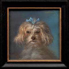 Dog Painting of "Mignonne" dated 1876 Louis Eugène Bourgeois (French 1831-1878)
