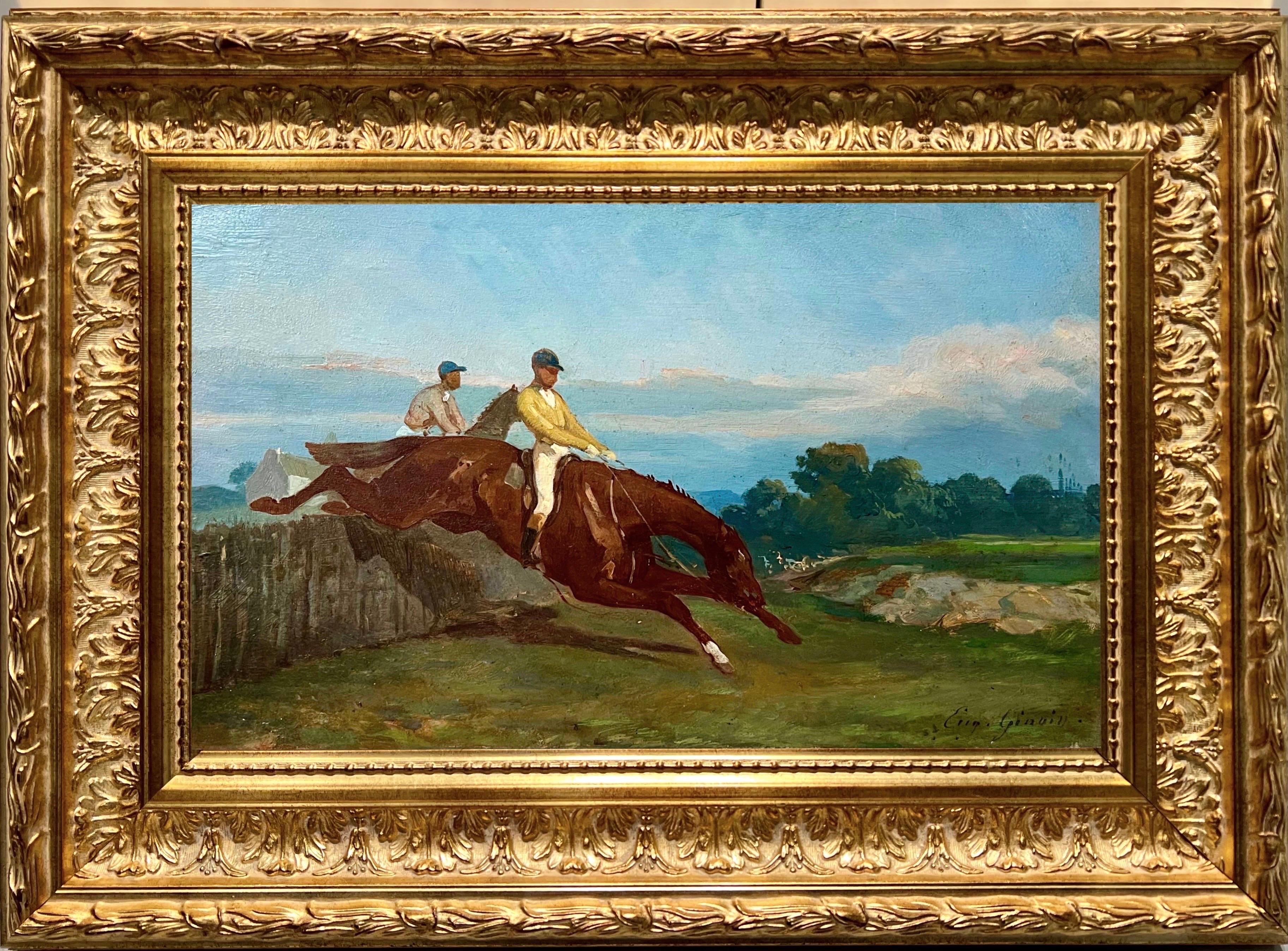 Louis-Eugène Ginain Figurative Painting - 19th century French painting - The Horse Race - jockey 