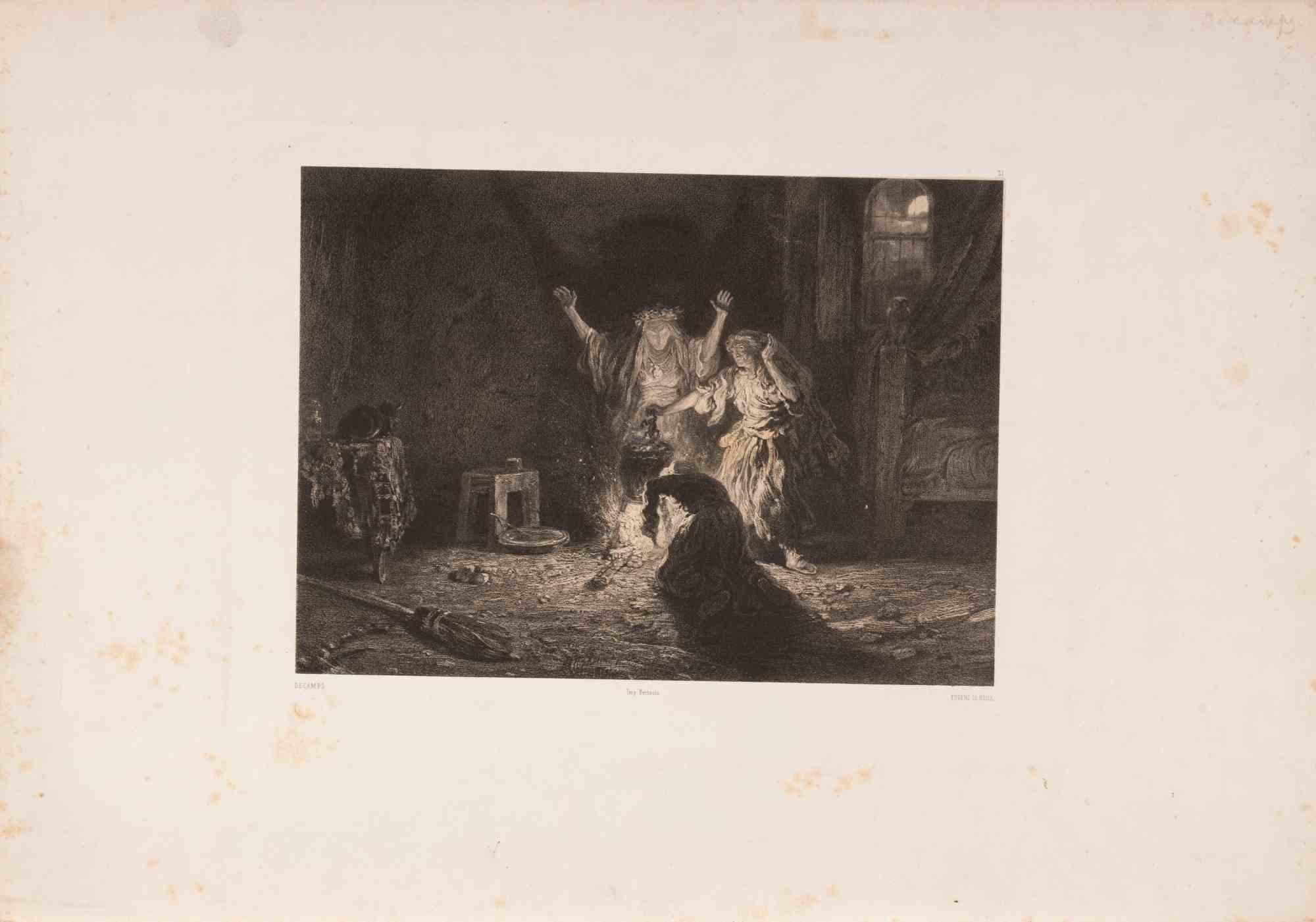 Louis-Eugène Le Roux Figurative Print - Les Sorcières de Mechlin (The Witches of Mechlin) - Lithograph - 1846