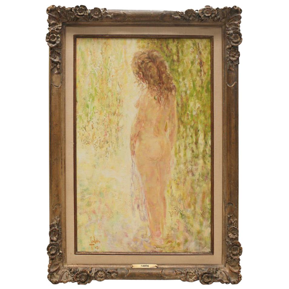 Louis Fabien, French 20th Century Oil on Canvas Painting of a Nude Beauty, 1967 For Sale