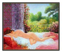 LOUIS FABIEN Oil on CANVAS Authentic Original Painting Signed Nude Female Art