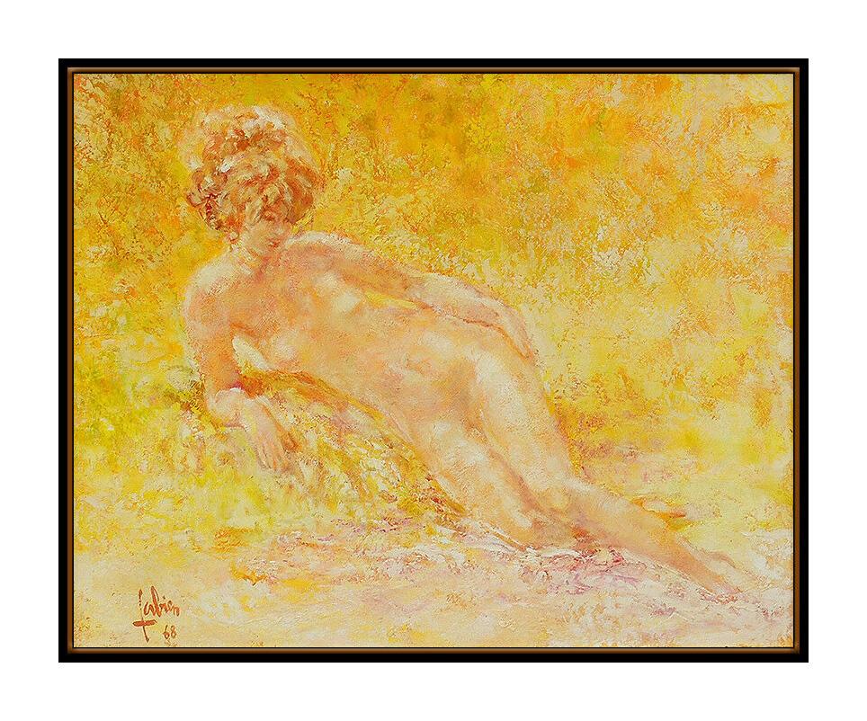 Louis Fabien Oil Painting On Canvas Original Nude Female Portrait Signed Artwork For Sale 1