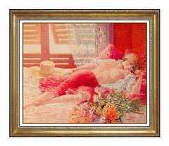 Louis Fabien Original Nude Female Portrait Painting Oil On Canvas Signed Artwork