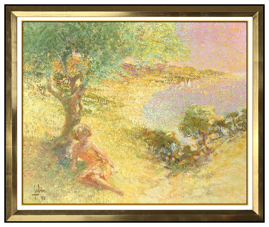 Louis Fabien Landscape Painting – Originales Ölgemälde auf Leinwand, weibliche Porträt-Landschaft, signiert von Fabien