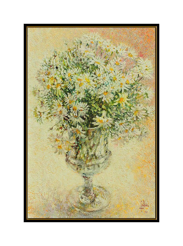 Louis Fabien Original Oil Painting On Canvas Signed Flower Still Life Artwork For Sale 1