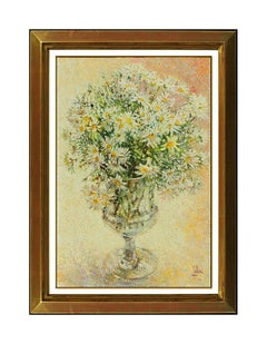 Louis Fabien Original Oil Painting On Canvas Signed Flower Still Life Artwork
