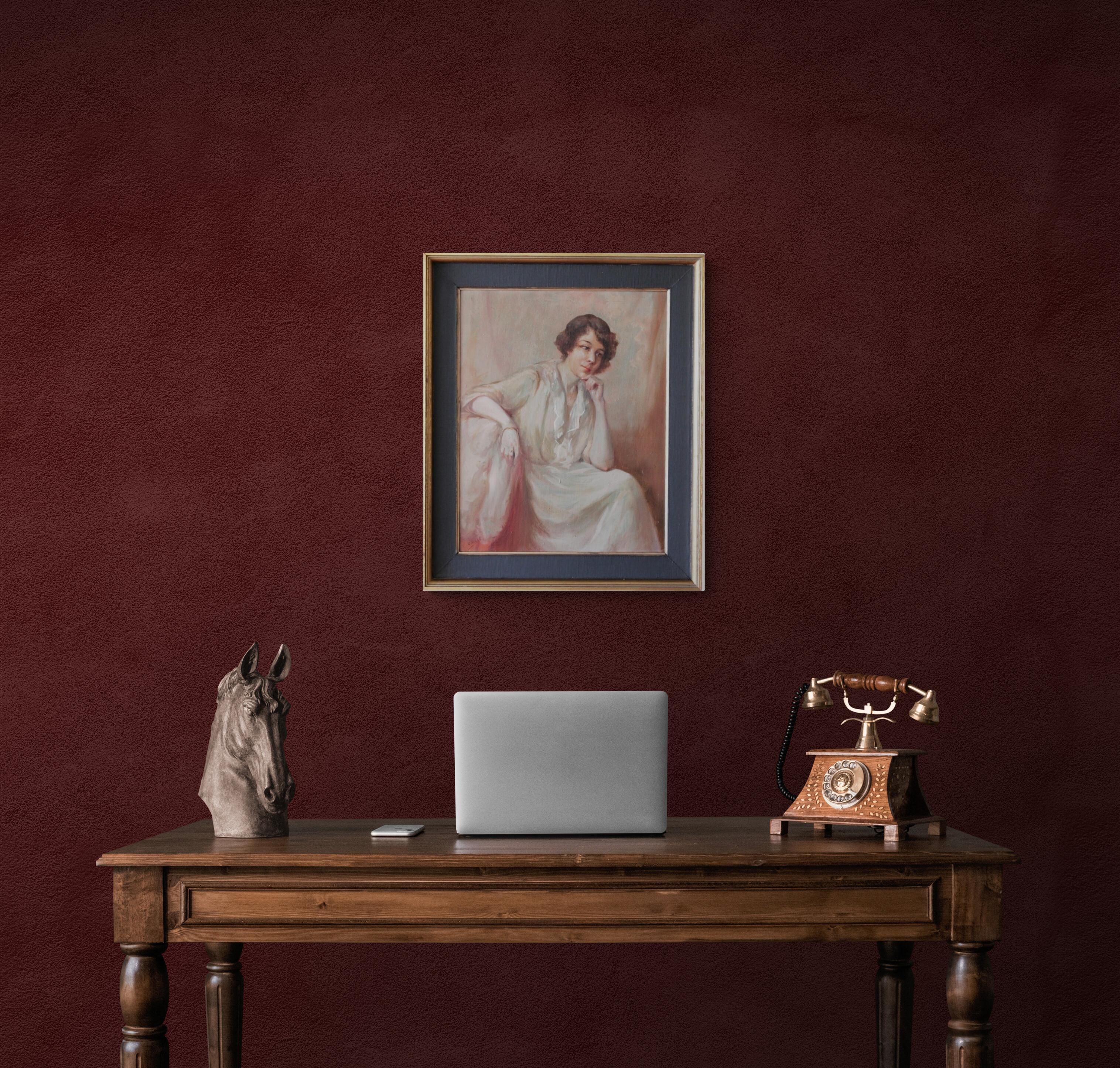 Portrait ancien d'une femme, portrait français, peinture à l'huile Art déco - Painting de Louis Faille