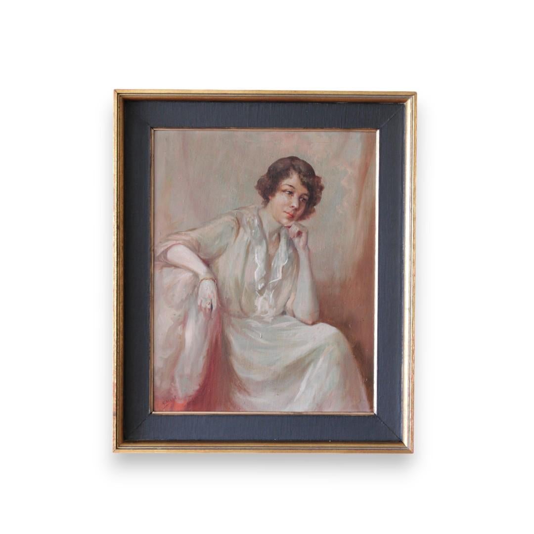 Antique Portrait of a woman, French portrait, Art Deco woman oil painting