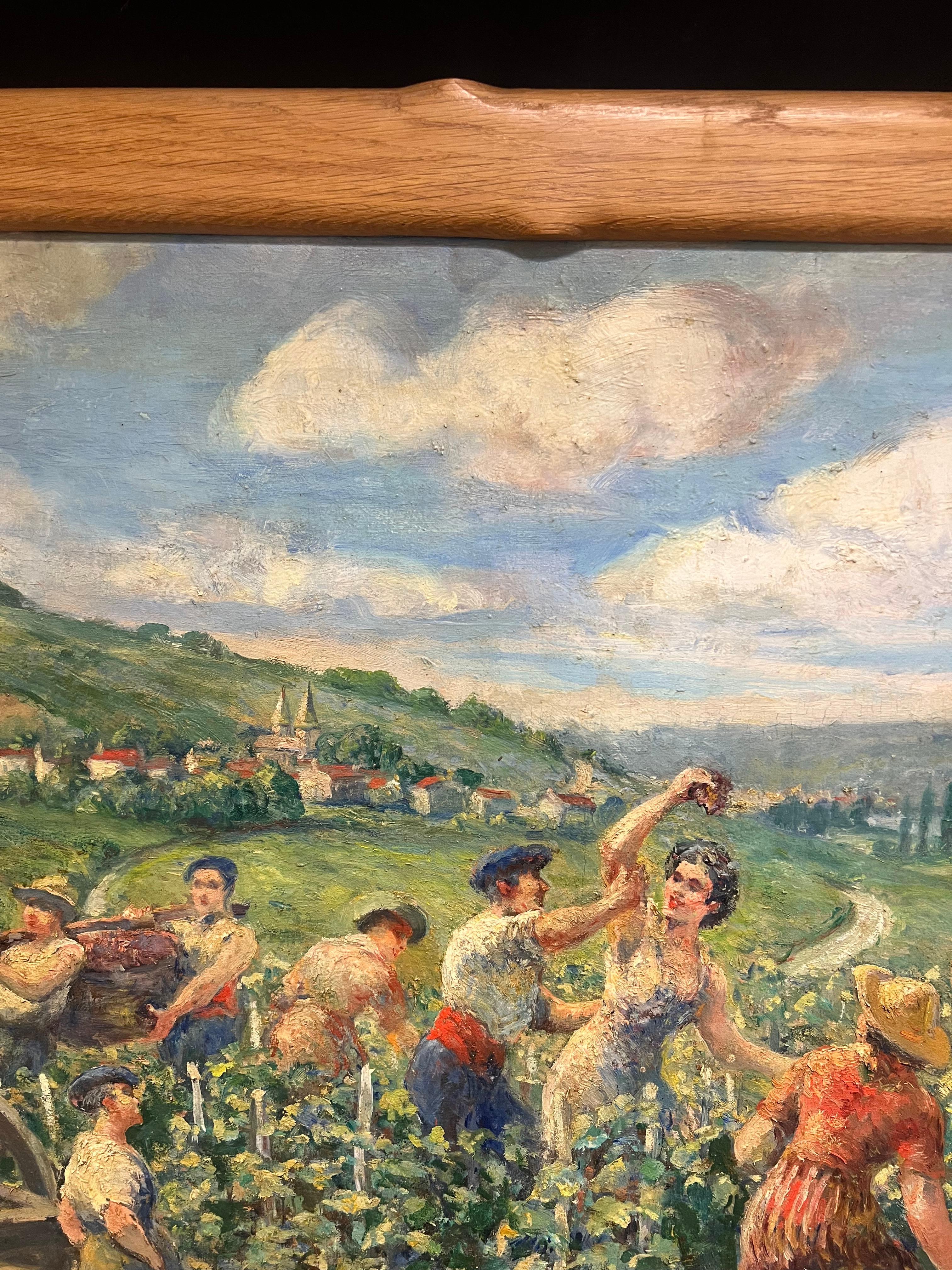 The Grape Harvest Large 1920's French Signed Oil Harvest Workers Vineyard For Sale 11