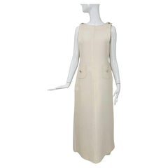 Louis Feraud 1960s Unique Ivory Silk 2 pc Rhinestone Trim Evening Dress & Tabard