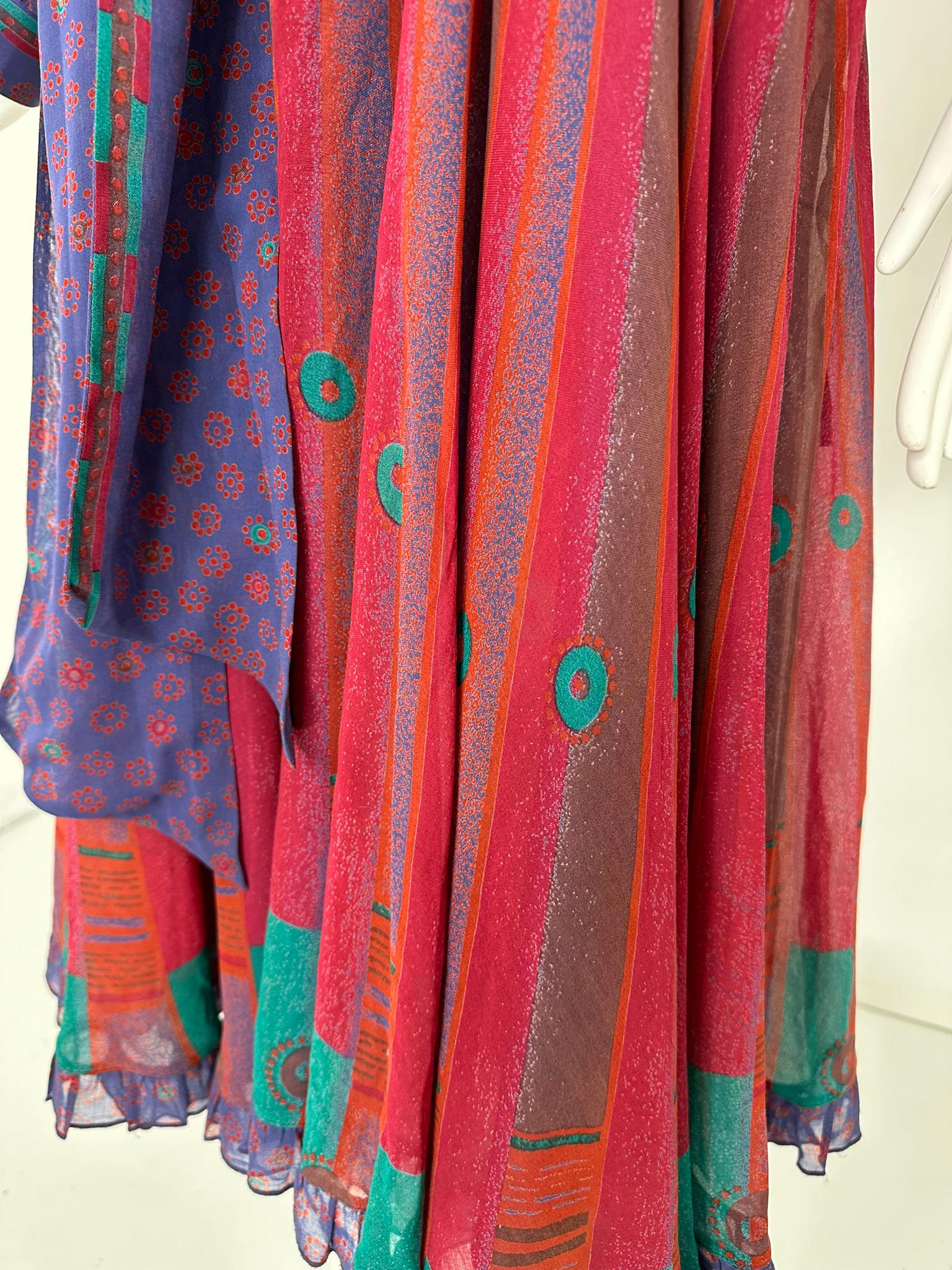 Louis Feraud 1970s Mix Print Cotton Voile Long Sleeve Shirt Waist Dress & Belt For Sale 10