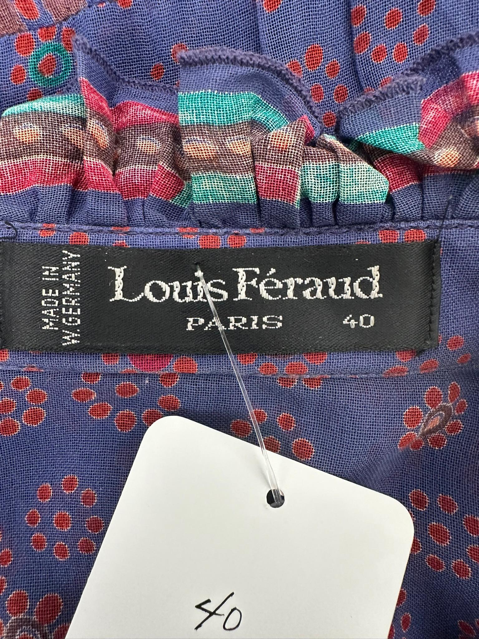 Louis Feraud 1970s Mix Print Cotton Voile Long Sleeve Shirt Waist Dress & Belt For Sale 15