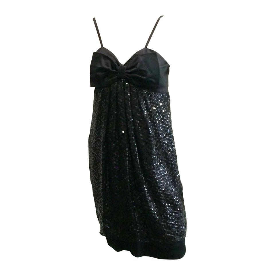  Louis Feraud 1980s Black Sequin Evening Cocktail Dress Size 6. For Sale