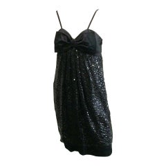  Louis Feraud 1980s Black Sequin Evening Cocktail Dress Size 6.